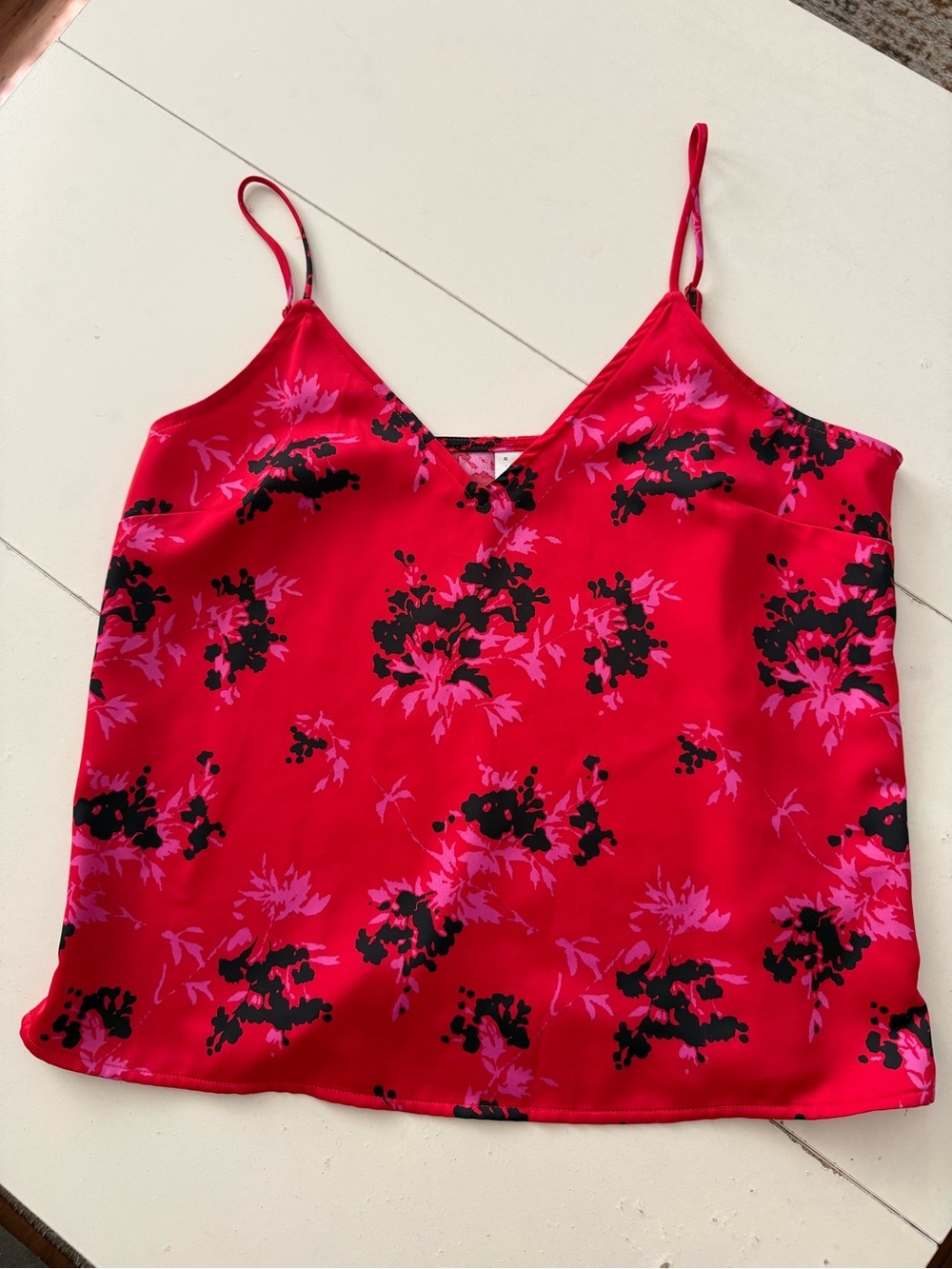 A New Day Red Hot Pink Barbiecore Floral Camisole Spaghetti Straps Tank Top - Picture 2 of 5